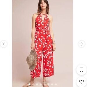 Anthropologie Maeve Floral Red Jumpsuit